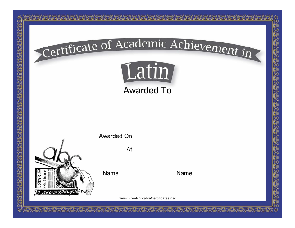 Latin Academic Achievement Certificate Template - Elegant and Simple Design