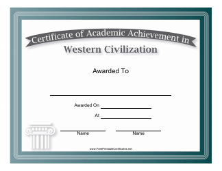 &quot;Western Civilization Academic Achievement Certificate Template&quot;