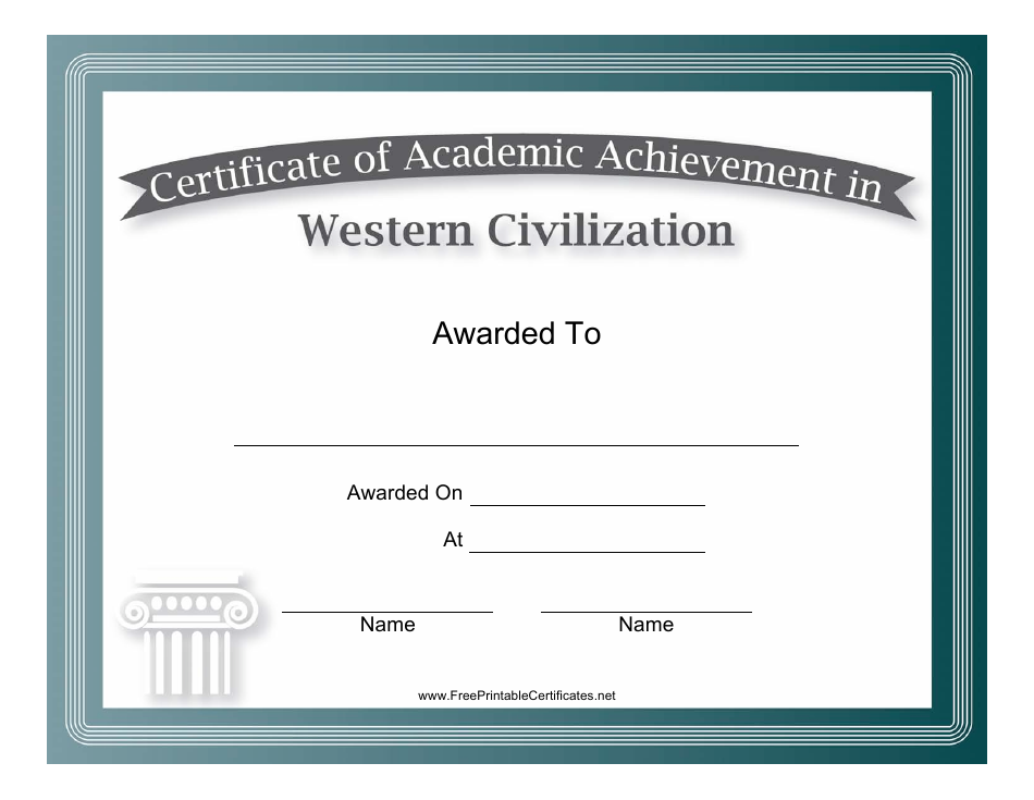 Western Civilization Academic Achievement Certificate Template - A beautifully designed certificate template to honor the academic achievements in the field of Western Civilization studies.