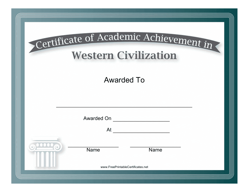 &quot;Western Civilization Academic Achievement Certificate Template&quot; Download Pdf