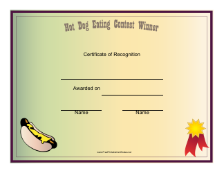 Document preview: Hot Dog Eating Certificate of Recognition Template