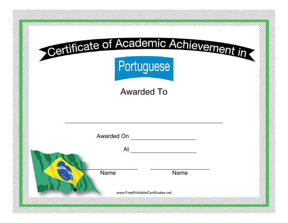 Portuguese Language Certificate of Achievement Template - template preview