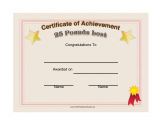 Document preview: Weight Loss 25 Pounds Certificate of Achievement Template