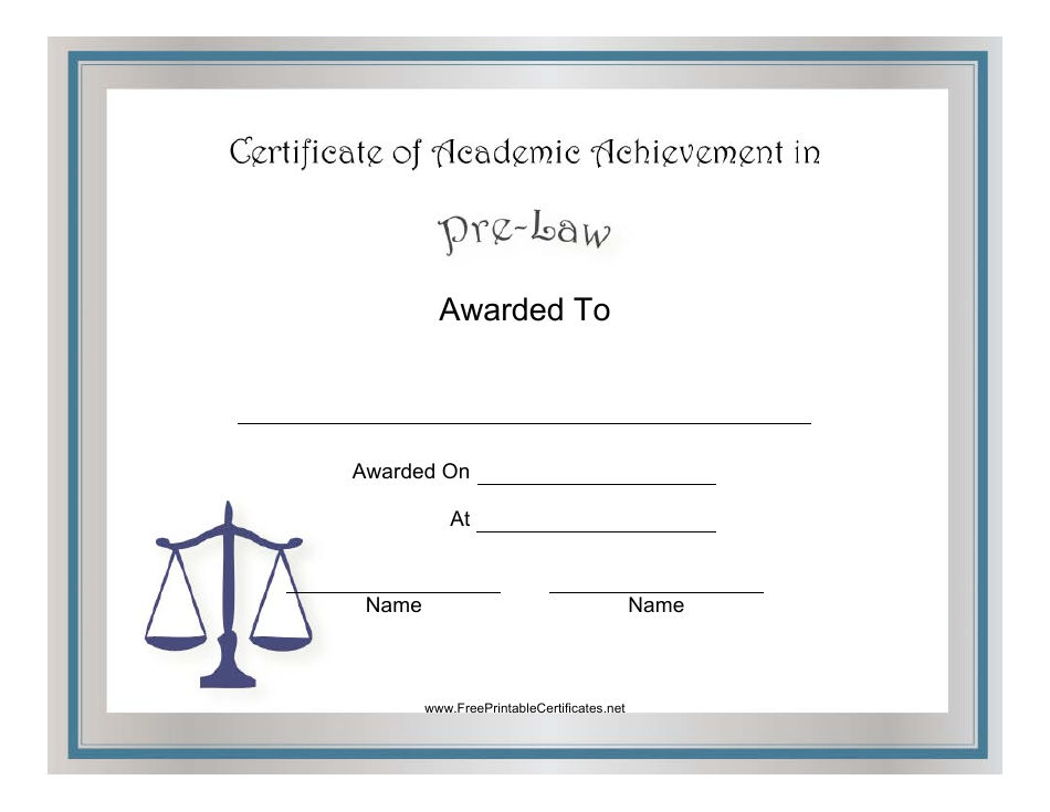 Pre-law Academic Achievement Certificate Template