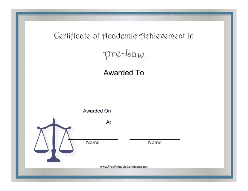 &quot;Pre-law Academic Achievement Certificate Template&quot; Download Pdf