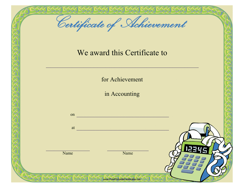 Accounting Achievement Certificate Template