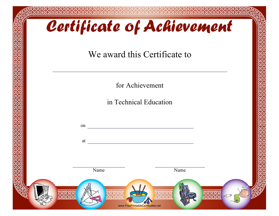 Technical Education Achievement Certificate Template