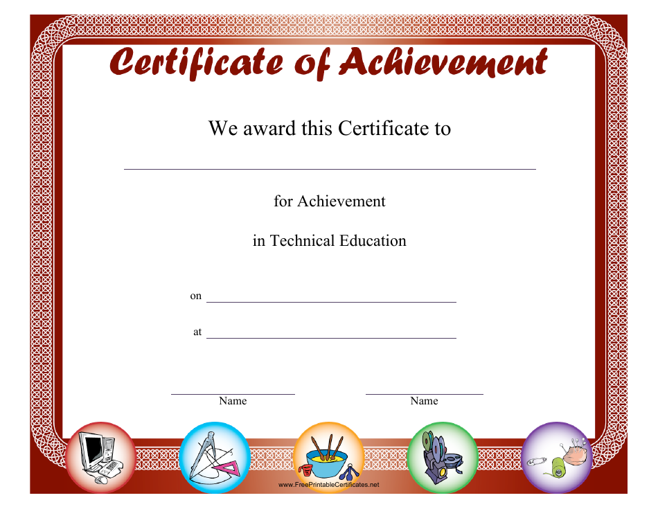 Technical Education Achievement Certificate Template Download Printable ...