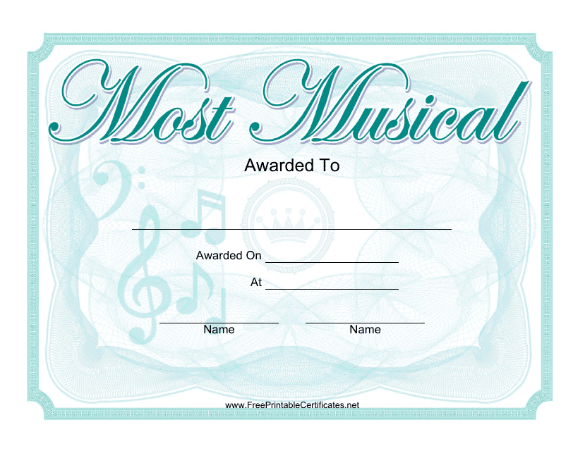 &quot;Most Musical Yearbook Certificate Template&quot; Download Pdf