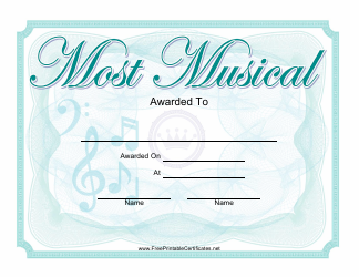 &quot;Most Musical Yearbook Certificate Template&quot;