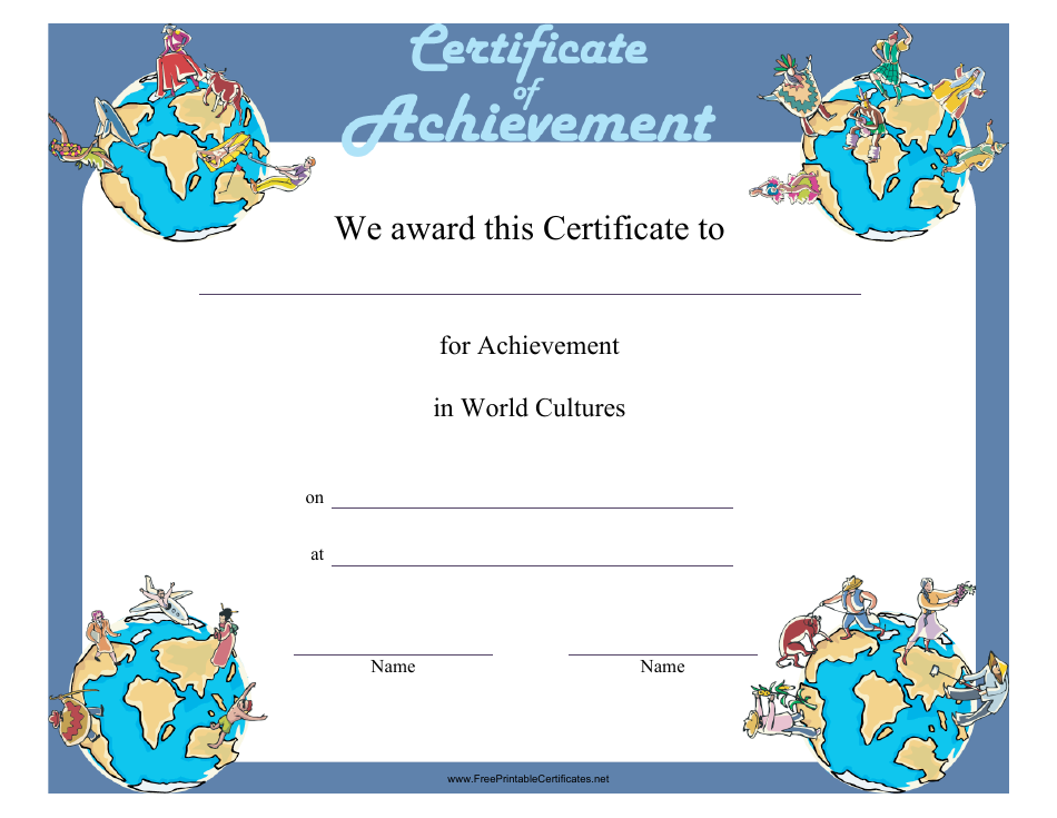 World Cultures Achievement Certificate Template, Page 1