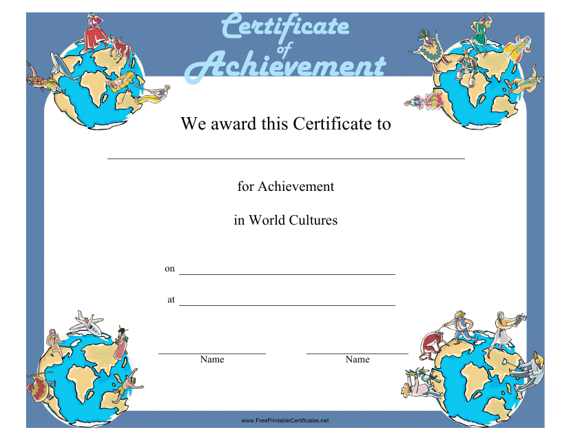 World Cultures Achievement Certificate Template Download Pdf