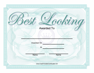 Document preview: Best Looking Yearbook Certificate Template