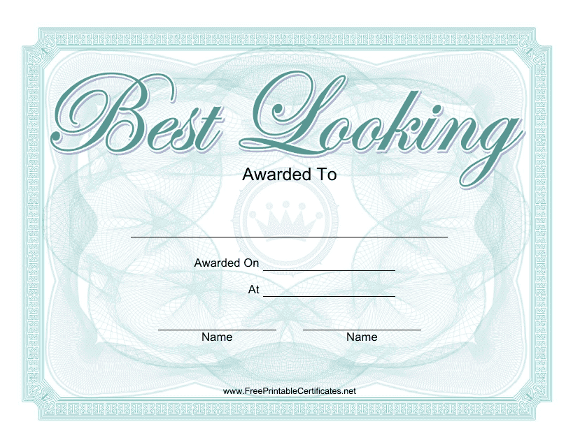 &quot;Best Looking Yearbook Certificate Template&quot; Download Pdf