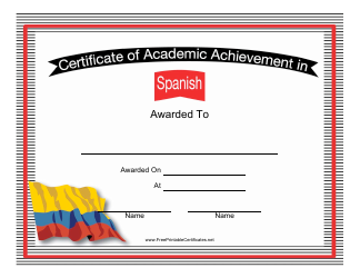 Document preview: Spanish Language Academic Achievement Certificate Template - Colombia