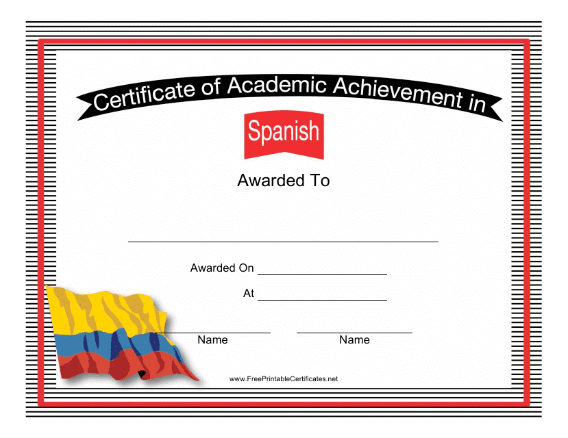 Spanish Language Academic Achievement Certificate Template - Colombia