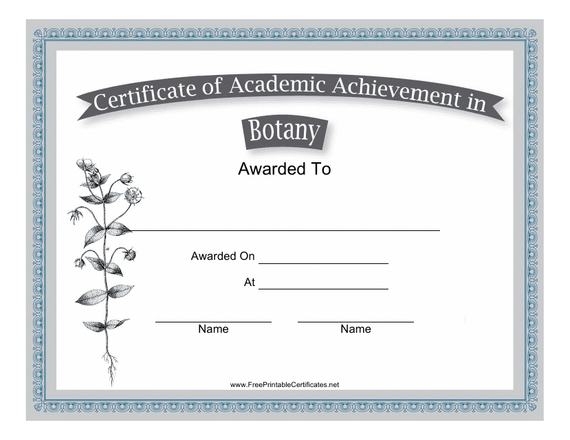 &quot;Botany Academic Achievement Certificate Template&quot; Download Pdf