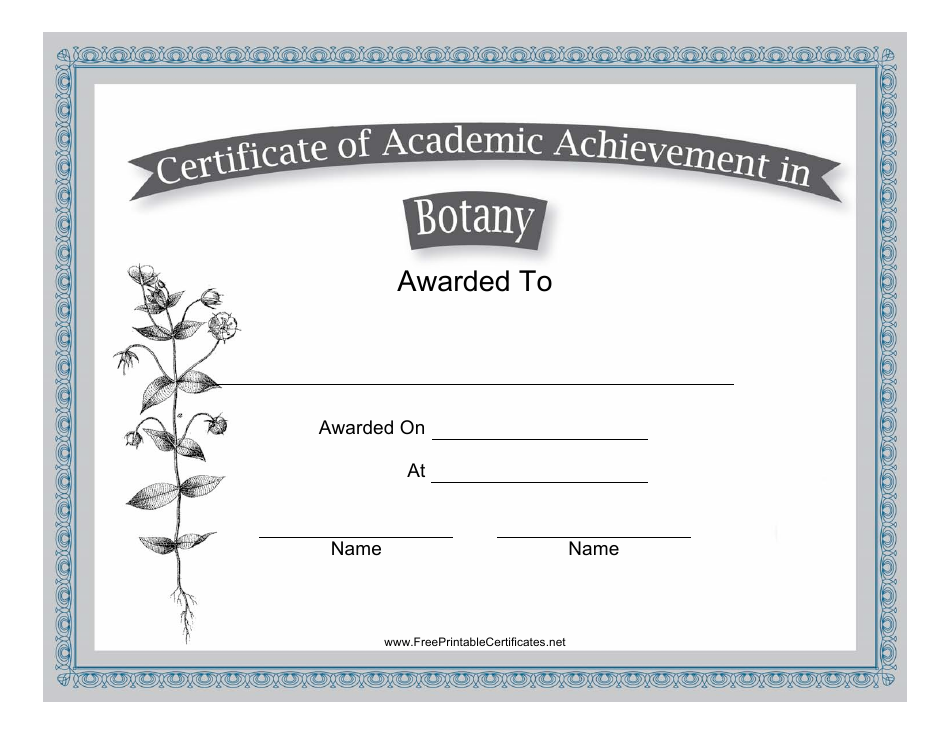 Botany Academic Achievement Certificate Template, Page 1