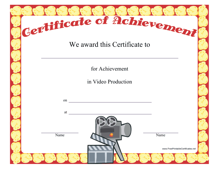 Video Production Achievement Certificate Template