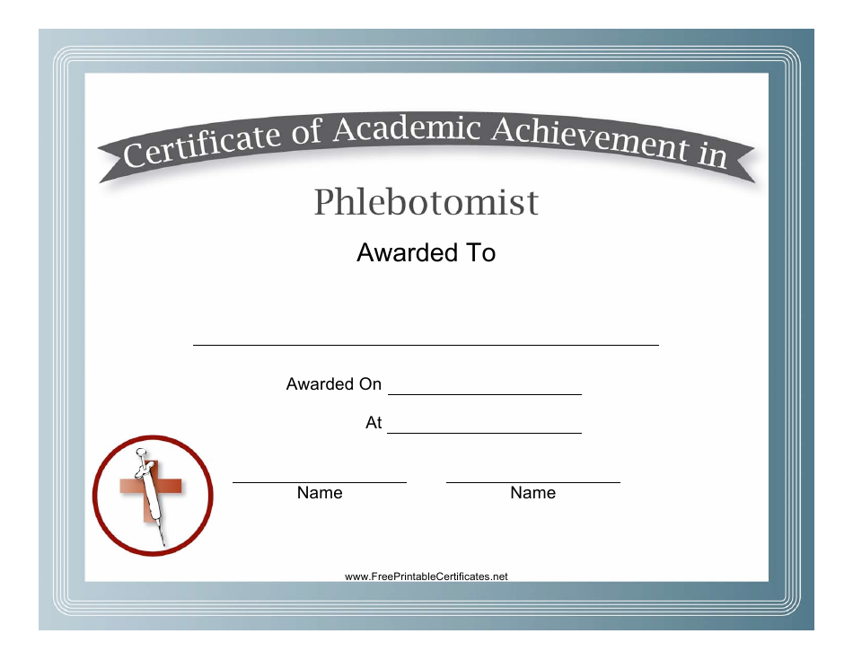 Phlebotomist Academic Achievement Certificate Template Preview