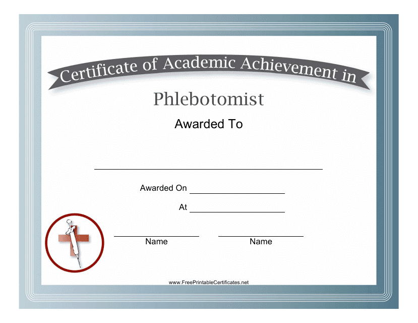 Phlebotomist Academic Achievement Certificate Template