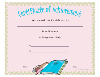 Document preview: Independent Study Achievement Certificate Template