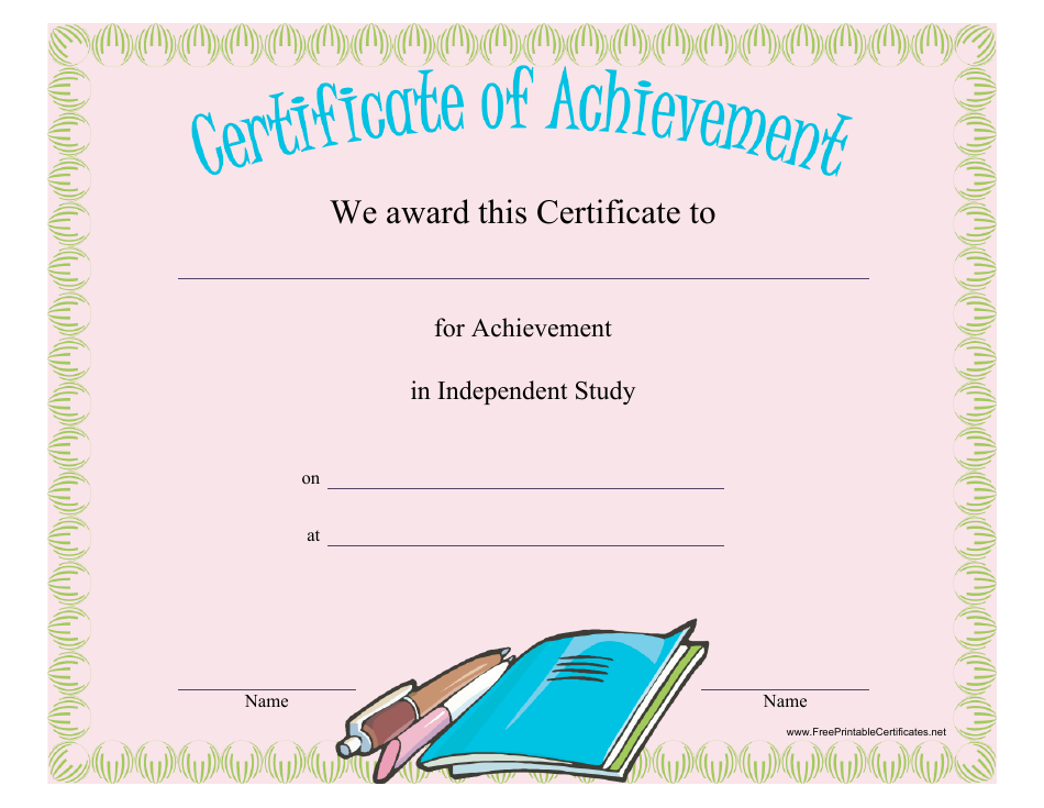 Independent Study Achievement Certificate Template, Page 1