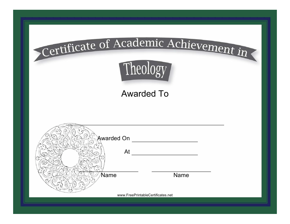 Theology Academic Achievement Certificate Template - Preview Image