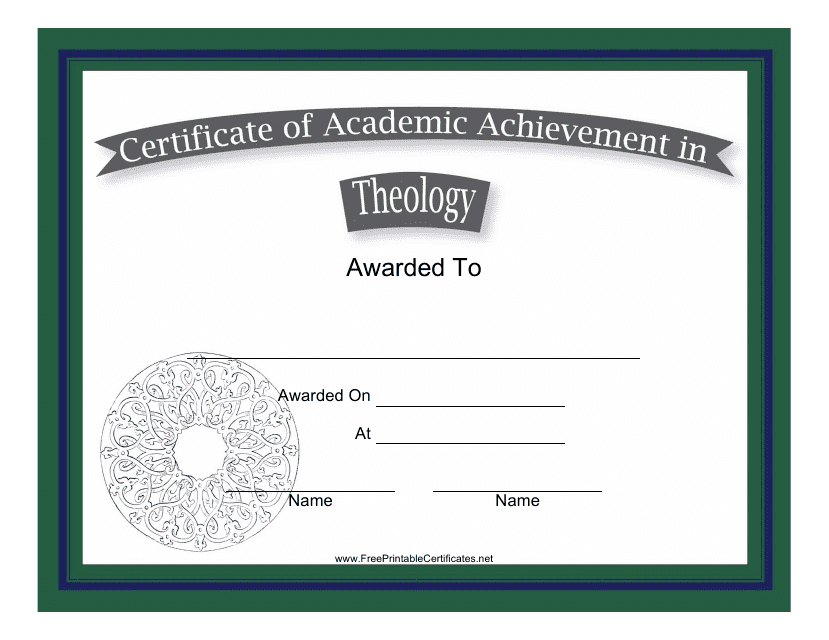 Theology Academic Achievement Certificate Template - Preview Image