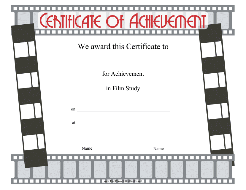 Film Study Achievement Certificate Template