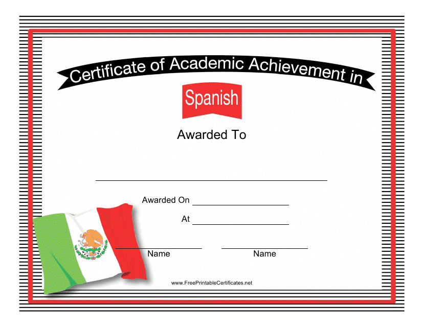 Spanish Language Academic Achievement Certificate Template - Mexico Download Pdf