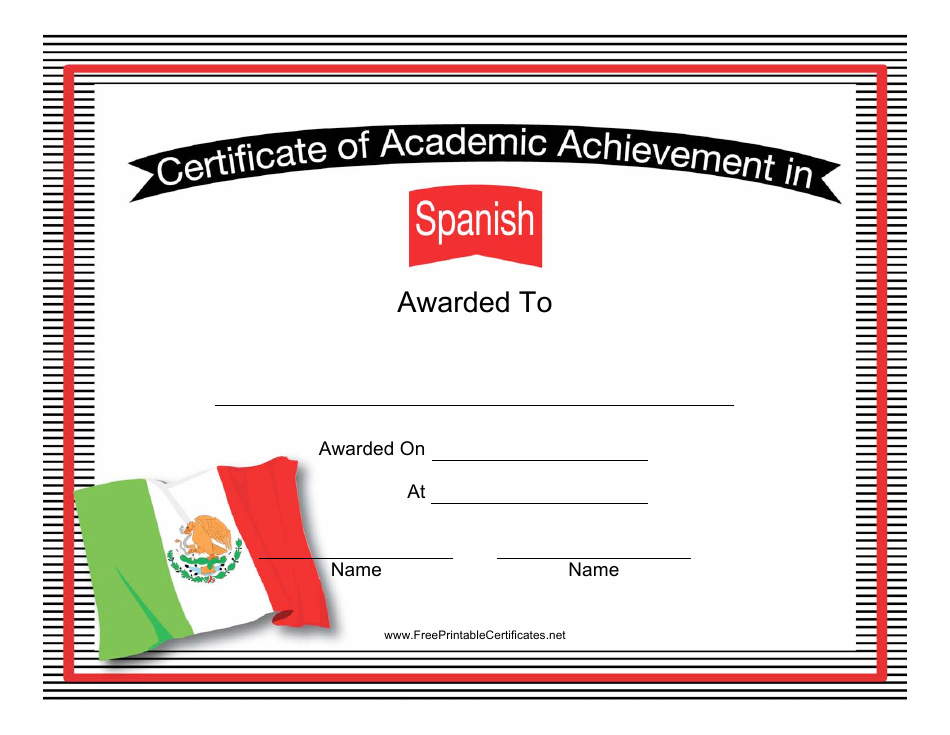 Spanish Language Academic Achievement Certificate Template - Mexico