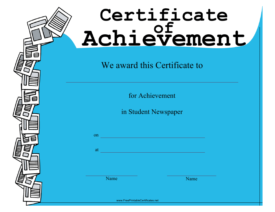 Student Newspaper Achievement Certificate Template, Page 1