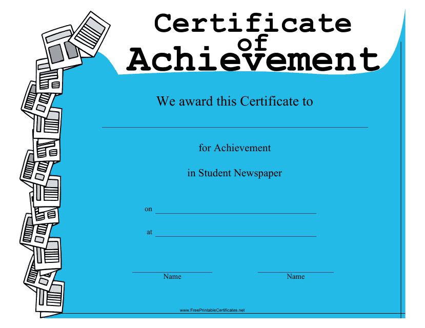 Student Newspaper Achievement Certificate Template Download Pdf