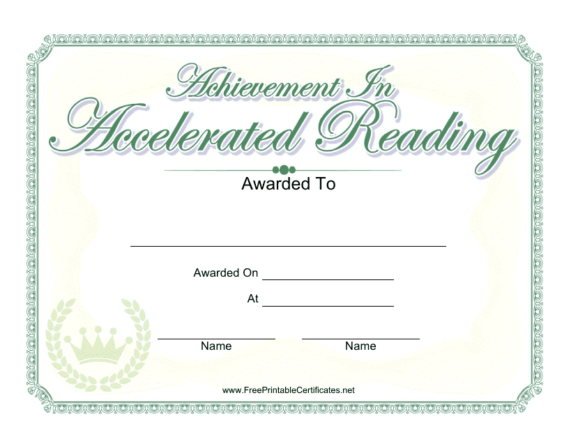 &quot;Achievement in Accelerated Reading Certificate Template&quot; Download Pdf