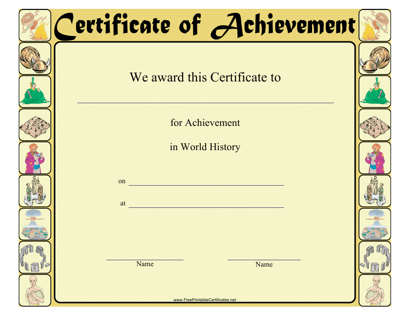 World History Achievement Certificate Template - Regents and Honors