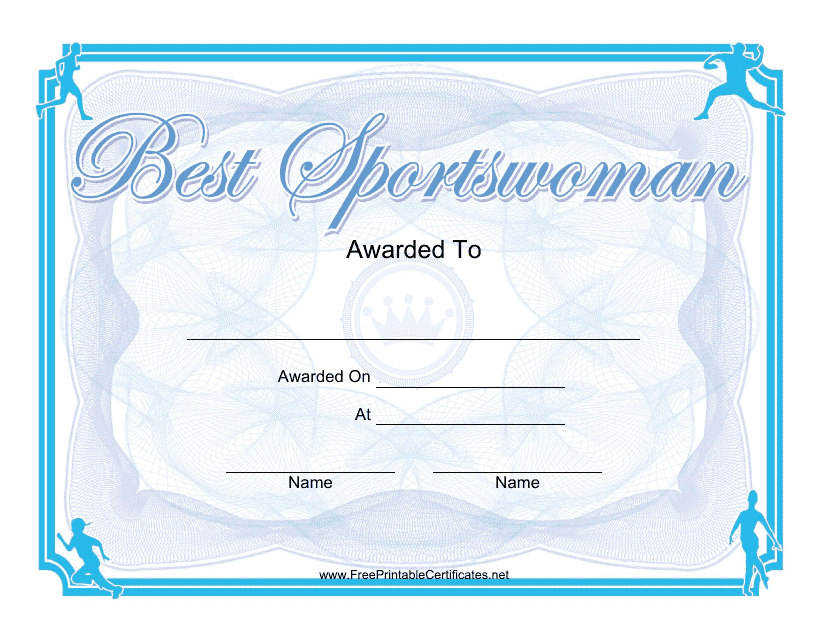 Best Sportswoman Certificate Template – A stunning certificate template for honoring the achievements of outstanding female athletes in the world of sports.