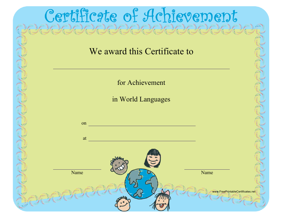 World Languages Achievement Certificate Template, Page 1