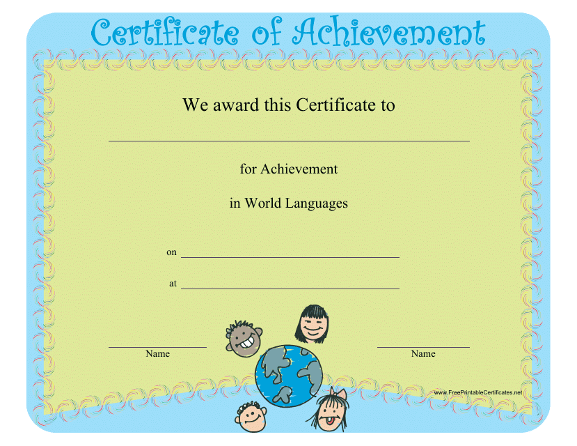 World Languages Achievement Certificate Template Download Pdf