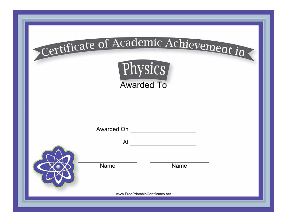 Physics Academic Achievement Certificate Template Image