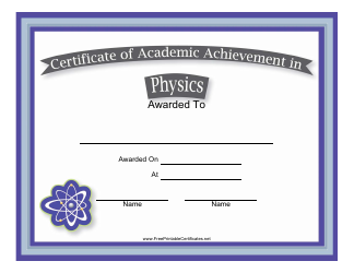 Document preview: Physics Academic Achievement Certificate Template