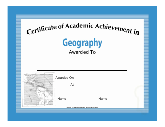 Document preview: Geography Academic Achievement Certificate Template