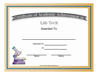 Document preview: Lab Tech Academic Achievement Certificate Template