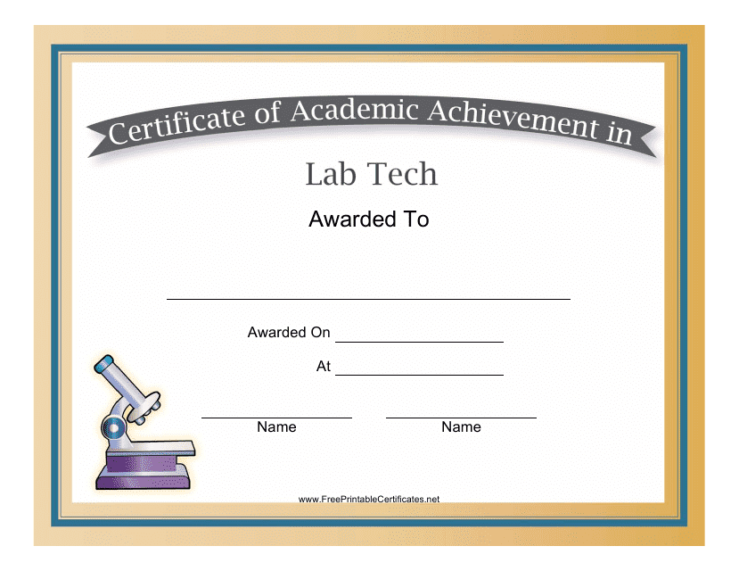 Lab Tech Academic Achievement Certificate Template