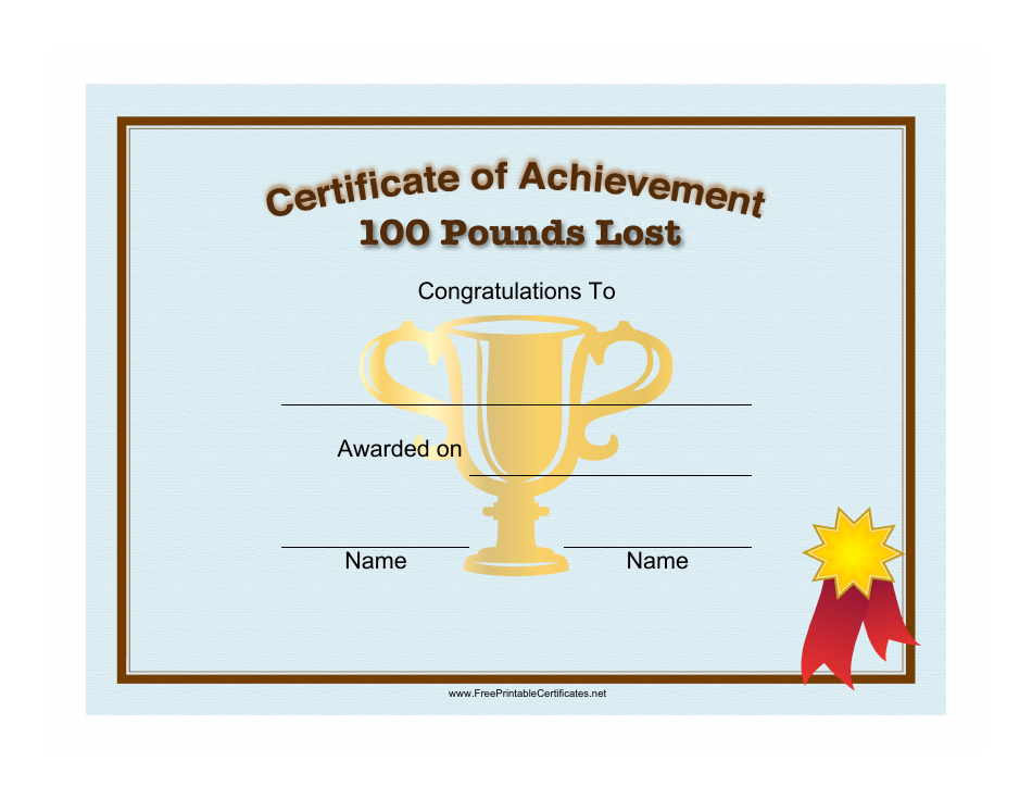100 Pounds Weight Loss Achievement Certificate Template