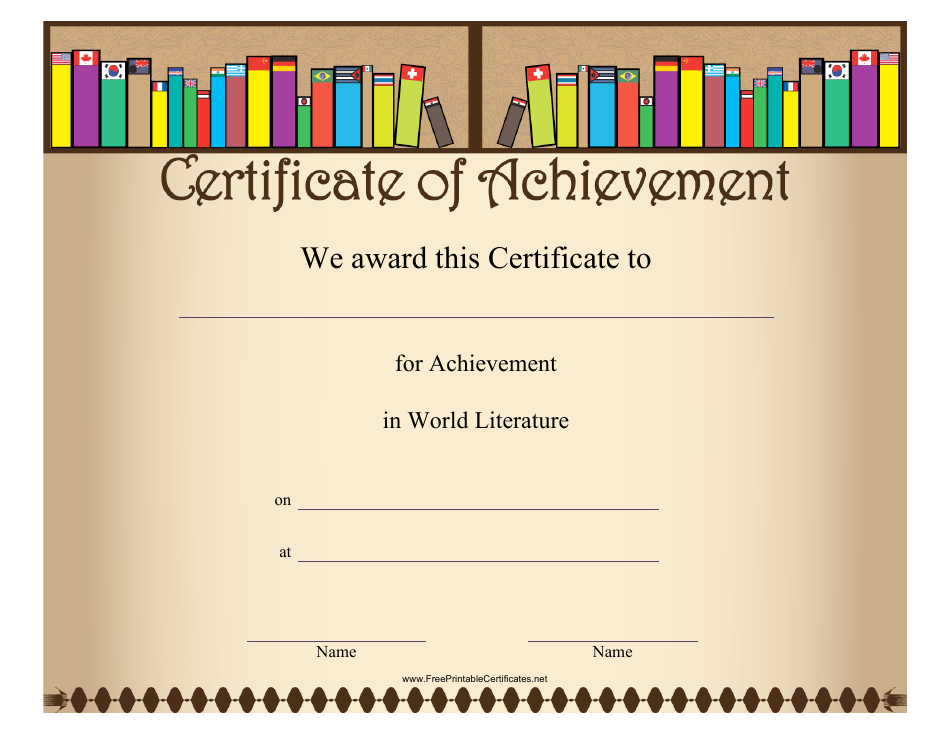 World Literature Achievement Certificate Template, Page 1