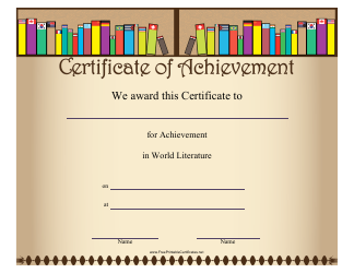 Document preview: World Literature Achievement Certificate Template