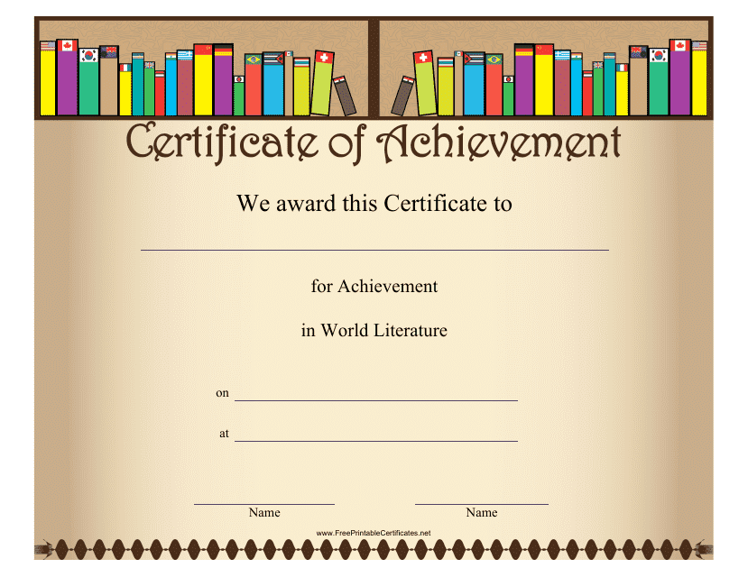 World Literature Achievement Certificate Template Download Pdf