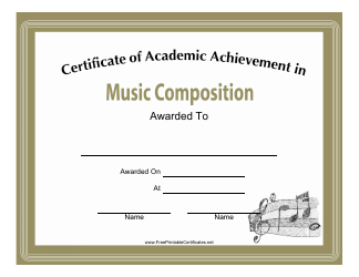 Document preview: Music Composition Academic Achievement Certificate Template