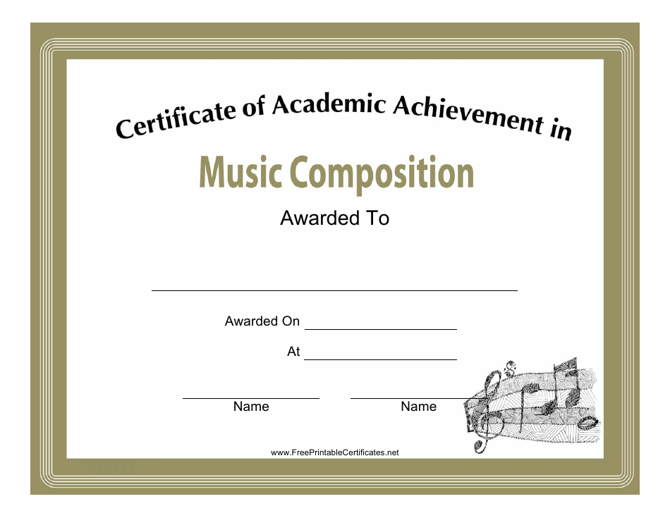 Music Composition Academic Achievement Certificate Template, Page 1